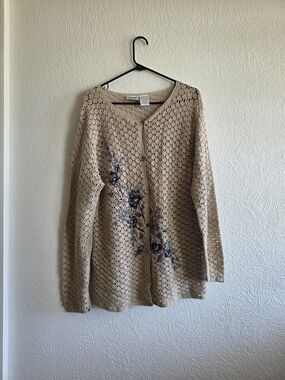 Beige Crochet Floral Button-Front Cardigan - Women